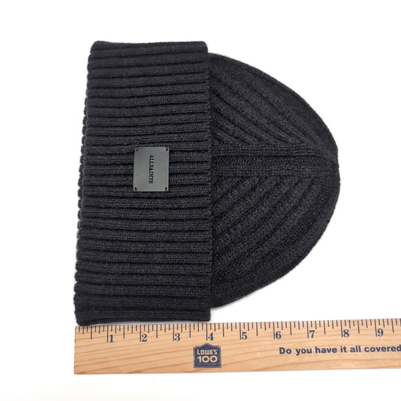 ALL SAINTS Travelling Rib Cuff Beanie Hat Unisex Adult Logo Cinder Black NEW NWT - Picture 7 of 7